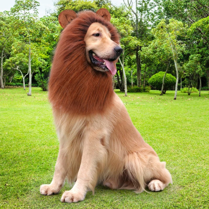 CPPSLEE Lion Mane for Dog Costumes, Realistic Wig for Medium to Large Sized Dogs, Halloween Costumes (Dark Brown) - Image 5